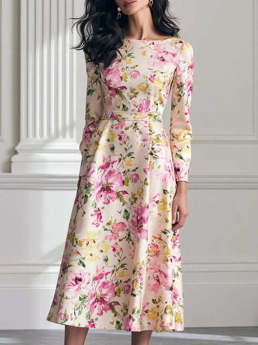 NOEMI - Vestido floral de manga larga y falda acampanada