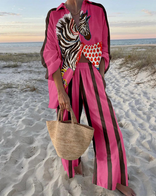 ELISA - Conjunto rosa de dos piezas con estampado de cebra