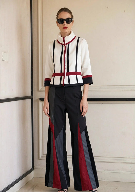 DRUSILA - Conjunto color block de chaqueta y pantalón ancho